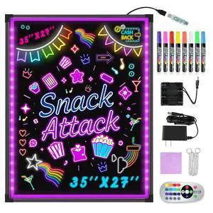 35"x27" LED Message Writing Board, Neon Sign for Business & Restaurants, Illuminated Erasable Menu Board, 8 Colors Markers & 16 Lighting Colors, Flashing Light Up Display for Bar, Party, Wedding 35"x27" LED Message Writing Board, Neon Sign for Business & Restaurants, Illuminated Erasable Menu Board, 8 Colors Markers & 16 Lighting Colors, Flashing Light Up Display for Bar, Party, Wedding