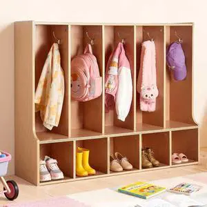 5-Section Coat Locker with Bench, Kids Lockers with 10 Hooks & Non-Slip Mat, Classroom Cubbies for Daycare, Home, Kindergarten- Natural 5-Section Coat Locker with Bench, Kids Lockers with 10 Hooks & Non-Slip Mat, Classroom Cubbies for Daycare, Home, Kindergarten- Natural