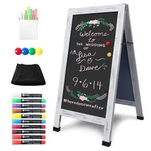 Solid Wood A-Frame Chalkboard - 40" x 20" Magnetic Sandwich Board Signs Outdoor Standing Chalk Board Easel Sidewalk Pizarra for Wedding, Business, Party - Rustic White Solid Wood A-Frame Chalkboard - 40" x 20" Magnetic Sandwich Board Signs Outdoor Standing Chalk Board Easel Sidewalk Pizarra for Wedding, Business, Party - Rustic White