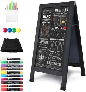 Solid Wood A-Frame Chalkboard - 40" x 20" Magnetic Sandwich Board Signs Outdoor Standing Chalk Board Easel Sidewalk Pizarra for Menu, Business, Cafe, Event - Black Solid Wood A-Frame Chalkboard - 40" x 20" Magnetic Sandwich Board Signs Outdoor Standing Chalk Board Easel Sidewalk Pizarra for Menu, Business, Cafe, Event - Black