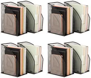 Vertical File Storage, Desktop Organizer, Workspace, Office, Metal Mesh, 6.25" L x 10" W x 12.5" H, Black (Pack of 4) Vertical File Storage, Desktop Organizer, Workspace, Office, Metal Mesh, 6.25" L x 10" W x 12.5" H, Black (Pack of 4)