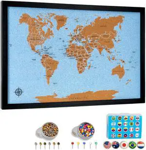 World Map Pin Board Medium 21"x14" Framed | Blue Ocean Cork Wall Map with 300 Push Pins | Country Flag, Metallic & Colored Pins | World Travel Map with Pins | Gift for Travelers, Couples & Families World Map Pin Board Medium 21"x14" Framed | Blue Ocean Cork Wall Map with 300 Push Pins | Country Flag, Metallic & Colored Pins | World Travel Map with Pins | Gift for Travelers, Couples & Families