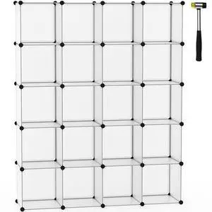20-Cube Shelf, Plastic Cube Storage Organizer, DIY Bookshelf White | Stackable Modular Closet Cabinet Ideal for Bedroom, Living Room, Office, 48.4" L x 12.4" W x 60.6" H 20-Cube Shelf, Plastic Cube Storage Organizer, DIY Bookshelf White | Stackable Modular Closet Cabinet Ideal for Bedroom, Living Room, Office, 48.4" L x 12.4" W x 60.6" H