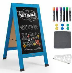 Large Sandwich A-Frame Chalkboard Signs, 40" x 20" Magnetic Board | Blue Wooden Chalk Board, Double-Sided Outdoor Chalkboard for Sidewalk Cafe Shop Wedding Party or Business Large Sandwich A-Frame Chalkboard Signs, 40" x 20" Magnetic Board | Blue Wooden Chalk Board, Double-Sided Outdoor Chalkboard for Sidewalk Cafe Shop Wedding Party or Business