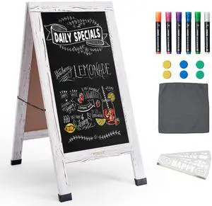 Large Sandwich A-Frame Chalkboard Signs, 40" x 20" Magnetic Board | White Wooden Chalk Board, Double-Sided Outdoor Chalkboard for Sidewalk Cafe Shop Wedding Party or Business Large Sandwich A-Frame Chalkboard Signs, 40" x 20" Magnetic Board | White Wooden Chalk Board, Double-Sided Outdoor Chalkboard for Sidewalk Cafe Shop Wedding Party or Business