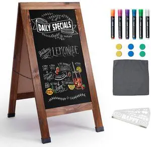 Large Sandwich A-Frame Chalkboard Signs, 40" x 20" Magnetic Board | Brown Wooden Chalk Board, Double-Sided Outdoor Chalkboard for Sidewalk Cafe Shop Wedding Party or Business Large Sandwich A-Frame Chalkboard Signs, 40" x 20" Magnetic Board | Brown Wooden Chalk Board, Double-Sided Outdoor Chalkboard for Sidewalk Cafe Shop Wedding Party or Business