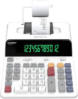 12 Digit Thermal Printing Calculator with Tape Print Out, Ink-Free Adding Machine, 5X Faster Quite at 8.0 LPS, Extra Large Fluorescent Display, Tax Calculation with Clock and Calendar, SP-2401 12 Digit Thermal Printing Calculator with Tape Print Out, Ink-Free Adding Machine, 5X Faster Quite at 8.0 LPS, Extra Large Fluorescent Display, Tax Calculation with Clock and Calendar, SP-2401
