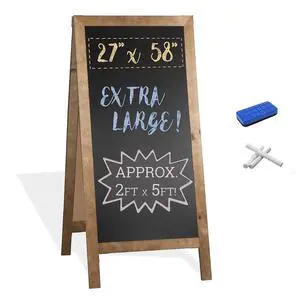 A Frame Chalk Board Easel Sign 27x58 in - Sandwich Signs Outdoor | Solid Wood A Frame Chalkboard Sign, Magnetic Double-Sided Blackboard Easel, Includes Chalk & Eraser - Barnwood A Frame Chalk Board Easel Sign 27x58 in - Sandwich Signs Outdoor | Solid Wood A Frame Chalkboard Sign, Magnetic Double-Sided Blackboard Easel, Includes Chalk & Eraser - Barnwood