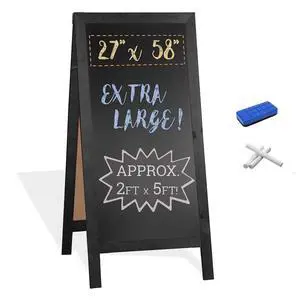 A Frame Chalk Board Easel Sign 27x58 in - Sandwich Signs Outdoor | Solid Wood A Frame Chalkboard Sign, Magnetic Double-Sided Blackboard Easel, Includes Chalk & Eraser A Frame Chalk Board Easel Sign 27x58 in - Sandwich Signs Outdoor | Solid Wood A Frame Chalkboard Sign, Magnetic Double-Sided Blackboard Easel, Includes Chalk & Eraser