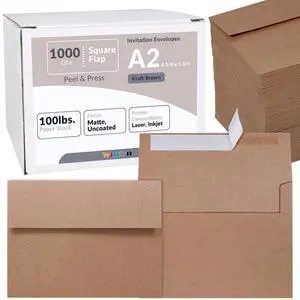1000 Pcs A2 Invitation Envelopes in Kraft Brown Peel & Press Self Seal 4 3/8 x 5 3/4 Square Flap Envelopes RSVP Return Envelopes 100lb. for Announcement Mailing 4x5 Greeting Cards Photo 1/4 Fold Cards 1000 Pcs A2 Invitation Envelopes in Kraft Brown Peel & Press Self Seal 4 3/8 x 5 3/4 Square Flap Envelopes RSVP Return Envelopes 100lb. for Announcement Mailing 4x5 Greeting Cards Photo 1/4 Fold Cards