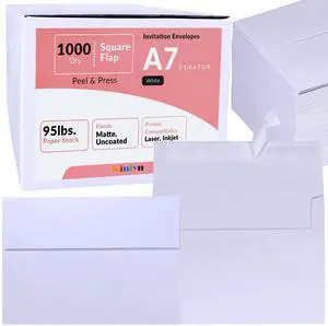 1000 Pcs White A7 Invitation Envelopes 5 1/4 x 7 1/4 Square Flap Envelopes Self Seal 95lb for Wedding Shower Birthday Bussiness Mailing Invitation Announcement 5 x 7 Greeting Cards Photos 1000 Pcs White A7 Invitation Envelopes 5 1/4 x 7 1/4 Square Flap Envelopes Self Seal 95lb for Wedding Shower Birthday Bussiness Mailing Invitation Announcement 5 x 7 Greeting Cards Photos