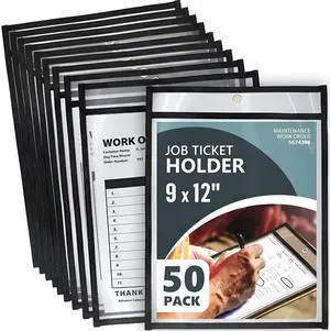 50 Pack Job Ticket Holders 9x12 Heavy Duty - Automotive Work Order Plastic Sleeves - Clear Shop Ticket Holders - Repair Order Sleeves - Plastic Sleeve for Paper - Dry Erase Pockets - Work Order Folder 50 Pack Job Ticket Holders 9x12 Heavy Duty - Automotive Work Order Plastic Sleeves - Clear Shop Ticket Holders - Repair Order Sleeves - Plastic Sleeve for Paper - Dry Erase Pockets - Work Order Folder