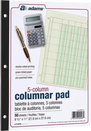 Columnar Analysis Pad, 5 Column Ledger, 8.5" x 11", 100 Pages (50 Sheets), Green, 3 Hole Punch, for Accounting, Bookkeeping & Data (ACP85115) (Pack of 12) Columnar Analysis Pad, 5 Column Ledger, 8.5" x 11", 100 Pages (50 Sheets), Green, 3 Hole Punch, for Accounting, Bookkeeping & Data (ACP85115) (Pack of 12)