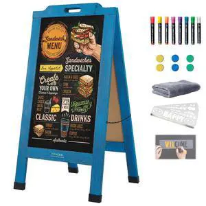 Magnetic Portable A-Frame Chalkboard Signs, 40" x 20" Large Wood Sandwich Board Signs Outdoor, Double-Sided Sidewalk Standing Chalk Board for Business, Wedding, Vendor Display, Coffee Shope - Blue Magnetic Portable A-Frame Chalkboard Signs, 40" x 20" Large Wood Sandwich Board Signs Outdoor, Double-Sided Sidewalk Standing Chalk Board for Business, Wedding, Vendor Display, Coffee Shope - Blue