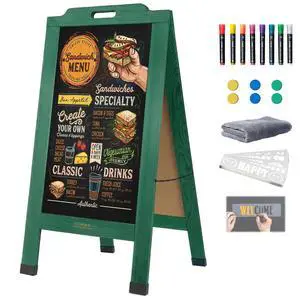 Magnetic Portable A-Frame Chalkboard Signs, 40" x 20" Large Wood Sandwich Board Signs Outdoor, Double-Sided Sidewalk Standing Chalk Board for Business, Wedding, Vendor Display, Coffee Shope - Green Magnetic Portable A-Frame Chalkboard Signs, 40" x 20" Large Wood Sandwich Board Signs Outdoor, Double-Sided Sidewalk Standing Chalk Board for Business, Wedding, Vendor Display, Coffee Shope - Green