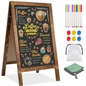 Double-Sided A-Frame Chalkboard Sign 40x20, Magnetic Sidewalk Sign with Solid Pine Wood Frame, Large Chalkboard Easel Menu Board for Restaurants, Cafes, Weddings & Outdoor Display with Accessories Double-Sided A-Frame Chalkboard Sign 40x20, Magnetic Sidewalk Sign with Solid Pine Wood Frame, Large Chalkboard Easel Menu Board for Restaurants, Cafes, Weddings & Outdoor Display with Accessories