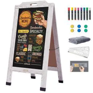Magnetic Portable A-Frame Chalkboard Signs, 40" x 20" Large Wood Sandwich Board Signs Outdoor, Double-Sided Sidewalk Standing Chalk Board for Business, Wedding, Vendor Display, Coffee Shope - White Magnetic Portable A-Frame Chalkboard Signs, 40" x 20" Large Wood Sandwich Board Signs Outdoor, Double-Sided Sidewalk Standing Chalk Board for Business, Wedding, Vendor Display, Coffee Shope - White