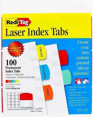 Laser Index Tabs, Divider Tab, Permanent Adhesive Indexes, Customizable Divider Labels, 1-1/8" x 1-1/4", Assorted Colors, 100 tabs (B33120) (Pack of 12) Laser Index Tabs, Divider Tab, Permanent Adhesive Indexes, Customizable Divider Labels, 1-1/8" x 1-1/4", Assorted Colors, 100 tabs (B33120) (Pack of 12)