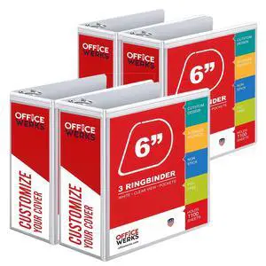 4 Pack of 6 Inch 3 Ring Binder with Locking Angle D Rings, Professional Heavy Duty Large Storage Binder with Pockets, Fits 8.5 x 11 Inch Sheets, Non-Stick Clear View Cover, Customizable, White 4 Pack of 6 Inch 3 Ring Binder with Locking Angle D Rings, Professional Heavy Duty Large Storage Binder with Pockets, Fits 8.5 x 11 Inch Sheets, Non-Stick Clear View Cover, Customizable, White