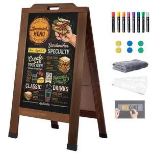 Magnetic Portable A-Frame Chalkboard Signs, 40" x 20" Large Wood Sandwich Board Signs Outdoor, Double-Sided Sidewalk Standing Chalk Board for Business, Wedding, Vendor Display, Coffee Shope - Brown Magnetic Portable A-Frame Chalkboard Signs, 40" x 20" Large Wood Sandwich Board Signs Outdoor, Double-Sided Sidewalk Standing Chalk Board for Business, Wedding, Vendor Display, Coffee Shope - Brown