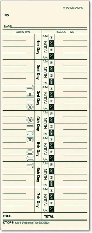 Time Cards, Weekly, 1-Sided, Numbered Days, 3-1/2" x 9", Manila, Green Print, 500-Count (1256) (Pack of 6) Time Cards, Weekly, 1-Sided, Numbered Days, 3-1/2" x 9", Manila, Green Print, 500-Count (1256) (Pack of 6)