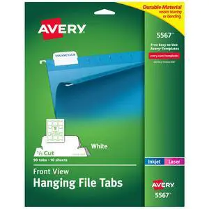 Printable Hanging Tabs, 1/5 Tab, 2 1/16, White, 5 Packs (5567) Printable Hanging Tabs, 1/5 Tab, 2 1/16, White, 5 Packs (5567)