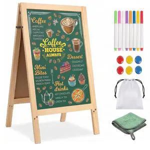 Double-Sided A-Frame Chalkboard Sign 40x20, Magnetic Sidewalk Sign with Solid Pine Wood Frame, Large Chalkboard Easel Menu Board for Restaurants, Cafes, Weddings & Outdoor Display with Accessories Double-Sided A-Frame Chalkboard Sign 40x20, Magnetic Sidewalk Sign with Solid Pine Wood Frame, Large Chalkboard Easel Menu Board for Restaurants, Cafes, Weddings & Outdoor Display with Accessories