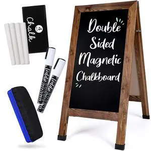 Magnetic Chalkboard Sign, Sandwich Board, Brown, 40 x 20 in | 4 Chalk Sticks, 2 Markers & Eraser, Locking Hinges, Slip Resistant Feet, Sidewalk Sign, Sandwich Board Sign, Menu Board Magnetic Chalkboard Sign, Sandwich Board, Brown, 40 x 20 in | 4 Chalk Sticks, 2 Markers & Eraser, Locking Hinges, Slip Resistant Feet, Sidewalk Sign, Sandwich Board Sign, Menu Board
