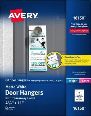 Printable Door Hangers with Tear-Away Cards, 4.25" x 11", Matte White, 80 Blank Door Hangers for Laser and Inkjet Printers (16150) (Pack of 5) Printable Door Hangers with Tear-Away Cards, 4.25" x 11", Matte White, 80 Blank Door Hangers for Laser and Inkjet Printers (16150) (Pack of 5)