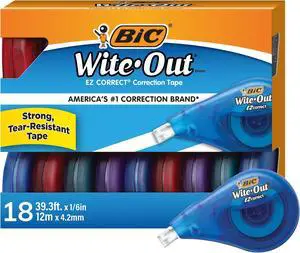 Wite-Out EZ Correct Correction Tape, Tear-Resistant and No Dry Time, 18-Count in White (Pack of 9) Wite-Out EZ Correct Correction Tape, Tear-Resistant and No Dry Time, 18-Count in White (Pack of 9)