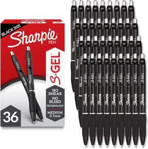 S-Gel Pens Black Medium Point 0.7mm | No Smear No Bleed | Contoured Rubber Grip | For Office | 36 Count, Pack of 6 S-Gel Pens Black Medium Point 0.7mm | No Smear No Bleed | Contoured Rubber Grip | For Office | 36 Count, Pack of 6