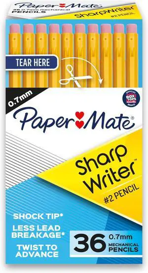 SharpWriter Mechanical Pencils Yellow | 0.7 mm | Shock-Absorbing Tip | Twistable Tip | No Sharpening Needed | 36 Count, Pack of 6 SharpWriter Mechanical Pencils Yellow | 0.7 mm | Shock-Absorbing Tip | Twistable Tip | No Sharpening Needed | 36 Count, Pack of 6