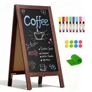 A-Frame Double-Sided Magnetic Chalkboard 40"x20", Solid Pine Wood Freestanding Sandwich Board for Cafes, Restaurants, Weddings (Rustic Brown) A-Frame Double-Sided Magnetic Chalkboard 40"x20", Solid Pine Wood Freestanding Sandwich Board for Cafes, Restaurants, Weddings (Rustic Brown)