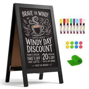 A-Frame Double-Sided Magnetic Chalkboard 40"x20", Solid Pine Wood Freestanding Sandwich Board for Restaurants, Cafes, Weddings (Black) A-Frame Double-Sided Magnetic Chalkboard 40"x20", Solid Pine Wood Freestanding Sandwich Board for Restaurants, Cafes, Weddings (Black)