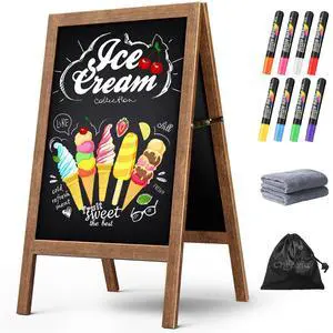 A Frame Chalkboard Sign, 40"x20", Brown | Sidewalk Chalk Board Wooden Standing ChalkBoards Set with Marker Double-Sided Magnetic Blackboard for Cafés Weddings Party A Frame Chalkboard Sign, 40"x20", Brown | Sidewalk Chalk Board Wooden Standing ChalkBoards Set with Marker Double-Sided Magnetic Blackboard for Cafés Weddings Party