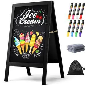 A Frame Chalkboard Sign, 40"x20", Black | Sidewalk Chalk Board Wooden Standing ChalkBoards Set with Marker Double-Sided Magnetic Blackboard for Cafés Weddings Party A Frame Chalkboard Sign, 40"x20", Black | Sidewalk Chalk Board Wooden Standing ChalkBoards Set with Marker Double-Sided Magnetic Blackboard for Cafés Weddings Party