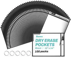 100 Packs Oversized Reusable Dry Erase Pocket Sleeves with 5 Rings, Black 10x14 Ticket Holders, Clear Plastic Sheet Protectors, Teacher School Classroom Supplies 100 Packs Oversized Reusable Dry Erase Pocket Sleeves with 5 Rings, Black 10x14 Ticket Holders, Clear Plastic Sheet Protectors, Teacher School Classroom Supplies