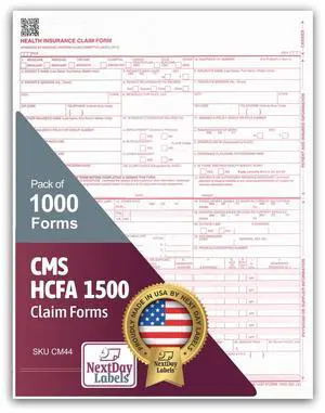 CMS 1500 / HCFA 1500 Insurance Claim Forms - Laser/Ink-Jet Compatible (New Version 02/12) Letter Size 8-12" x 11", 1000 Sheets Per Pack CMS 1500 / HCFA 1500 Insurance Claim Forms - Laser/Ink-Jet Compatible (New Version 02/12) Letter Size 8-12" x 11", 1000 Sheets Per Pack