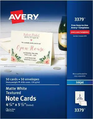 Printable Note Cards, Envelopes Included, 4.25" x 5.5", Textured White, Laser & Inkjet Compatible, 50 Blank Cards, Great for Product Branding, Marketing, and More (3379), (Pack of 6) Printable Note Cards, Envelopes Included, 4.25" x 5.5", Textured White, Laser & Inkjet Compatible, 50 Blank Cards, Great for Product Branding, Marketing, and More (3379), (Pack of 6)