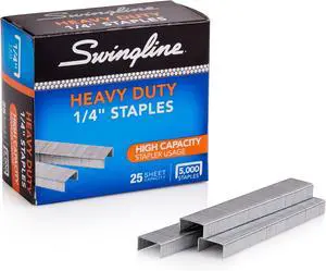 Staples, Heavy Duty, 1/4" Length, 25 Sheet Capacity, 100/Strip, 5000/Box, (79394) (Pack of 10) Staples, Heavy Duty, 1/4" Length, 25 Sheet Capacity, 100/Strip, 5000/Box, (79394) (Pack of 10)