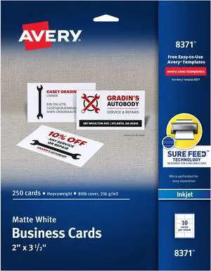Printable Business Cards with Sure Feed Technology, 2" x 3.5", White, 250 Blank Business Cards, Inkjet Printer Paper (08371) (Pack of 5) Printable Business Cards with Sure Feed Technology, 2" x 3.5", White, 250 Blank Business Cards, Inkjet Printer Paper (08371) (Pack of 5)