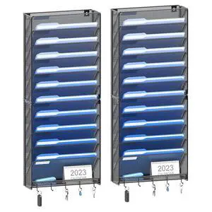 2Pack 12 Tier Hanging Wall File Organizer with Hooks, Vertical Wall Mount File Folder Holder, Paper Document Mail Organizer for Office 2Pack 12 Tier Hanging Wall File Organizer with Hooks, Vertical Wall Mount File Folder Holder, Paper Document Mail Organizer for Office