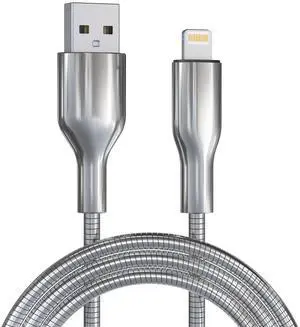6FT Chew Proof iPhone Charger Cord - MFi Certified Silver Metal Braided USB to Lightning Cable, Metal Dog Cat Chew Proof iPhone Charging Cord with Data Transfer, for iPhone 14 13 12 11 X XS XR 8 7 6 5 6FT Chew Proof iPhone Charger Cord - MFi Certified Silver Metal Braided USB to Lightning Cable, Metal Dog Cat Chew Proof iPhone Charging Cord with Data Transfer, for iPhone 14 13 12 11 X XS XR 8 7 6 5