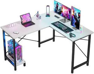 50-Inch Reversible L Shaped Desk with CPU Shelf, White 50-Inch Reversible L Shaped Desk with CPU Shelf, White