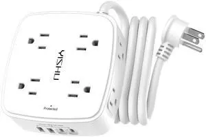 6 Ft Surge Protector Power Strip - 8 Widely Outlets with 4 USB Ports, 3 Side Outlet Extender with 6 Feet Extension Cord, Flat Plug, Wall Mount, Desk USB Charging Station, ETL,White 6 Ft Surge Protector Power Strip - 8 Widely Outlets with 4 USB Ports, 3 Side Outlet Extender with 6 Feet Extension Cord, Flat Plug, Wall Mount, Desk USB Charging Station, ETL,White