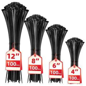 Cable Zip Ties,400 Pack Black Assorted Sizes 12+8+6+4 Inch,Multi-Purpose Self-Locking Nylon Cable Cord Management,Plastic Wire Ties for Home,Office,Garden,Workshop. By HAVE ME TD Cable Zip Ties,400 Pack Black Assorted Sizes 12+8+6+4 Inch,Multi-Purpose Self-Locking Nylon Cable Cord Management,Plastic Wire Ties for Home,Office,Garden,Workshop. By HAVE ME TD