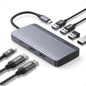 7-in-1 USB-C Hub, Dual Monitor USB C Docking Station, Dual HDMI Display, 85W Max Output, 10Gbps Data Transfers for Dell XPS, ThinkPad T14 Gen2 and More 7-in-1 USB-C Hub, Dual Monitor USB C Docking Station, Dual HDMI Display, 85W Max Output, 10Gbps Data Transfers for Dell XPS, ThinkPad T14 Gen2 and More