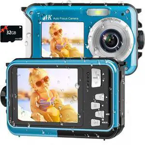 4K Underwater Camera 16FT Waterproof Camera with 32GB Card 64MP Autofocus Dual-Screen Selfie Underwater Camera for Snorkeling Waterproof Compact Floatable Digital Camera 1250mAh Battery Type-C 4K Underwater Camera 16FT Waterproof Camera with 32GB Card 64MP Autofocus Dual-Screen Selfie Underwater Camera for Snorkeling Waterproof Compact Floatable Digital Camera 1250mAh Battery Type-C