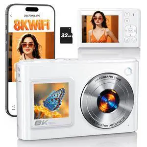 8K Digital Camera for Photography with WiFi, 96MP Autofocus Dual Screens Selfie Vlogging Camera with 16X Zoom, Compact Point and Shoot Travel Camera for Kids Teens Beginners with SD Card, 2 Batteries 8K Digital Camera for Photography with WiFi, 96MP Autofocus Dual Screens Selfie Vlogging Camera with 16X Zoom, Compact Point and Shoot Travel Camera for Kids Teens Beginners with SD Card, 2 Batteries