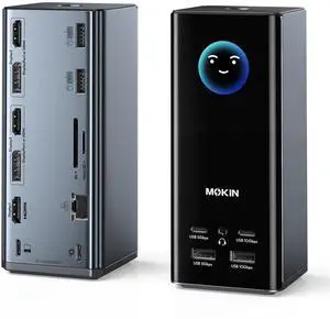 USB C Docking Station 3 Monitors, MOKiN Triple Display Docking Station with 3 HDMI& 2 DP,10G USB A/C,Gigabit Ethernet, 100W PD, Audio,Smart Display,SD/TF, Laptop Dock for Mac/Dell/Hp etc USB C Docking Station 3 Monitors, MOKiN Triple Display Docking Station with 3 HDMI& 2 DP,10G USB A/C,Gigabit Ethernet, 100W PD, Audio,Smart Display,SD/TF, Laptop Dock for Mac/Dell/Hp etc